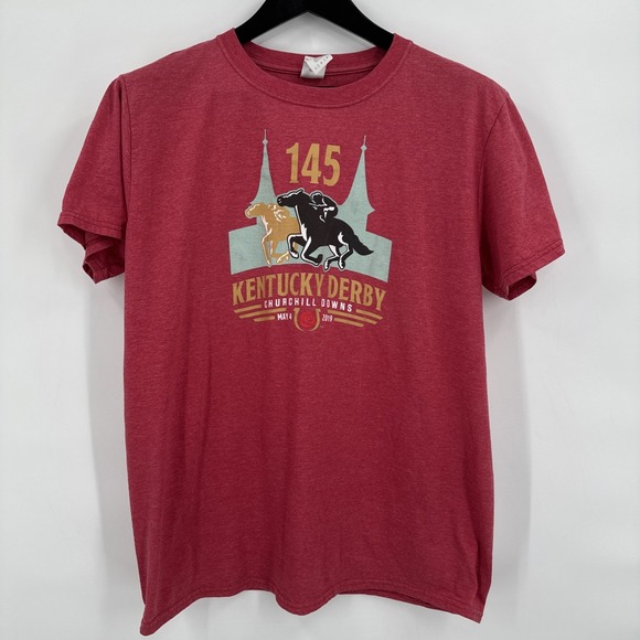 Kentucky Derby Shirt‎ 2019 Men L Red Short Sleeve Graphic Equestrian Champion - Picture 1 of 8